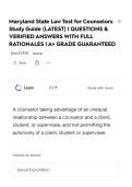 Maryland State Law Test for Counselors Study Guide &lpar;LATEST&rpar; &vert; QUESTIONS & VERIFIED ANSWERS WITH FULL RATIONALES &vert; A&plus; GRADE GUARANTEED