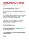 American Government CLEP Questions and Answers &lpar;Top Grade Assured&rpar; 2026 Update&period;
