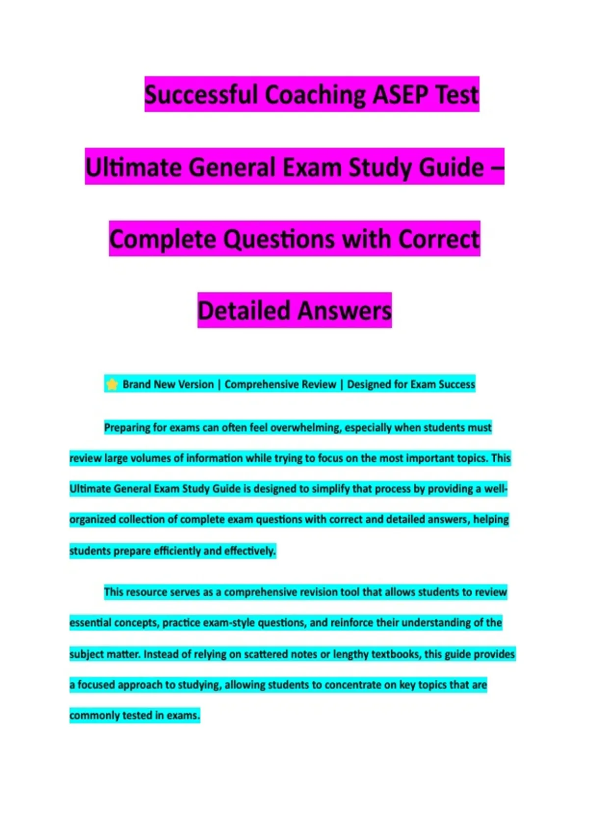 Successful Coaching ASEP Test Complete Study Guide 2026/2027 | Questions &amp; Verified Answers ...