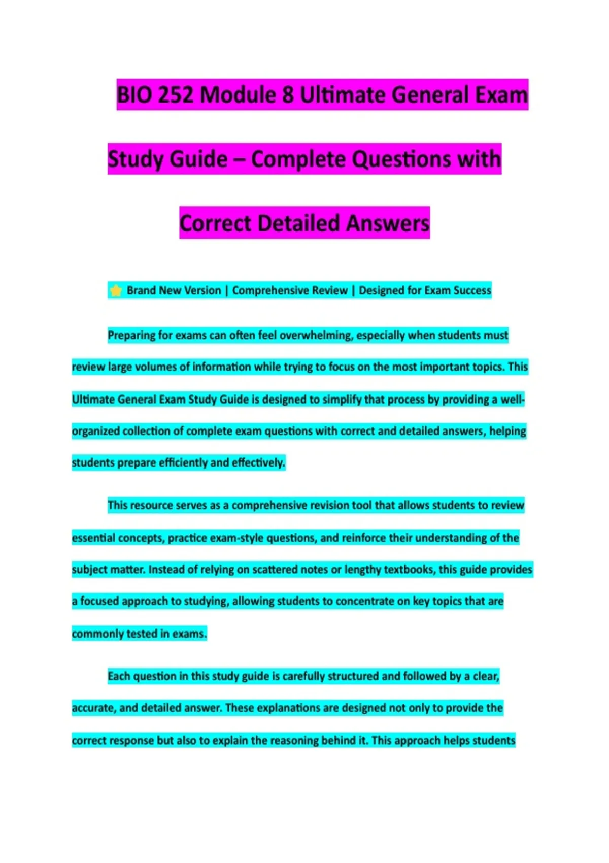 BIO 252 Module 8 Ultimate Exam Study Guide 2026/2027 | Questions ...