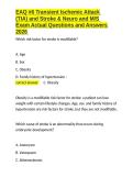 EAQ -6 Transient Ischemic Attack &lpar;TIA&rpar; and Stroke & Neuro and M S Exam Actual Questions and Answers 2026&period;docx