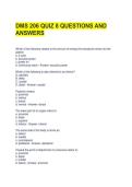 DMS 206 QUIZ 8 QUESTIONS AND ANSWERS