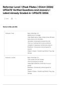 Reformer Level 1 &lpar;Peak Pilates &rpar; EXAM &lpar;2026&rpar; UPDATE Verified Questions And Answers &vert; Latest Already Graded A&plus; UPDATE &vert;2026 