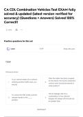 CA CDL Combination Vehicles Test EXAM fully solved & updated &lpar;latest version verified for accuracy&rpar; &lpar;Questions &plus; Answers&rpar; Solved 100&percnt; Correct&excl;&excl;