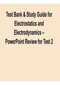 Test Bank and Study Guide for Electrostatics and Electrodynamics PowerPoint Review for Test 2 PDF 2025&sol; 2026