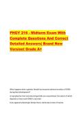 PHGY 216 - Midterm Exam With  Complete Questions And Correct  Detailed Answers&vert; Brand New  Version&excl; Grade A&plus; 