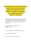 ISSA STRENGTH AND CONDITIONING  EXAM STUDY GUIDE 2026&sol;2027  COMPLETE QUESTIONS WITH  VERIFIED CORRECT ANSWERS &vert;&vert;  100&percnt; GUARANTEED PASS  <NEWEST VERSION> 