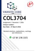COL3704 Assignment 1 &lpar;DETAILED ANSWERS&rpar; Semester 1 2026 - DISTINCTION GUARANTEED