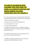 ATI CARE OF CHILDREN RN FINAL ASSESSMENT PEDS PROCTORED TEST PAPER 2026 EXTENSIVE QUESTIONS AND PRECISE VERIFIED SOLUTIONS GUARANTEED HIGH PASS GRADED A&plus;