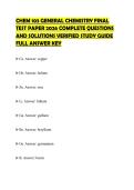 CHEM 103 GENERAL CHEMISTRY FINAL TEST PAPER 2026 COMPLETE QUESTIONS AND SOLUTIONS VERIFIED STUDY GUIDE FULL ANSWER KEY