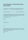 Financial Management &ndash; Final Exam Study Guide and Practice Questions