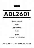 ADL2601 Assignment 1 Answers - Semester 1 &comma; 2026 &vert; Due Date 27 March 2026