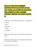 COSC 325 HOUSTON PLUMBING CERTIFICATION EVALUATION ACTUAL TEST PAPER 2026 COMPLETE QUESTIONS AND CORRECTLY WELL DEFINED ANSWERS VERIFIED SOLUTIONS GRADED A&plus;
