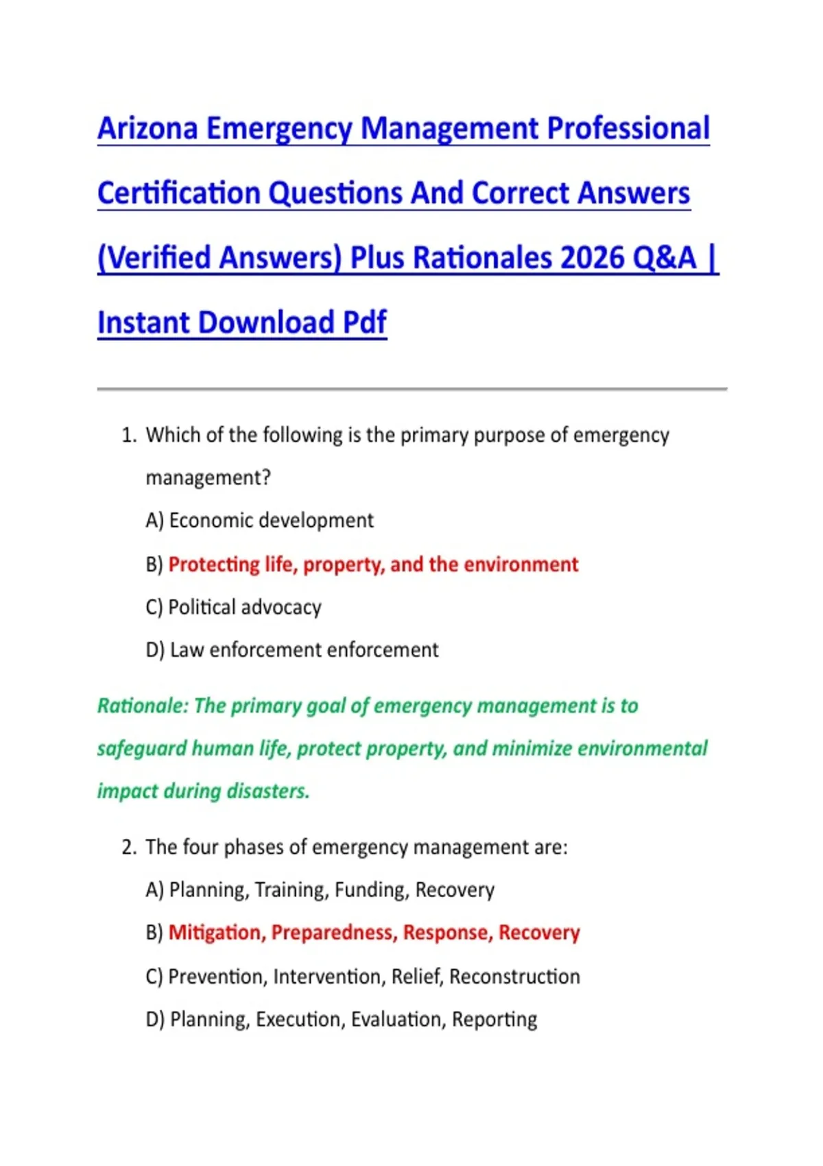 Arizona Emergency Management Professional Certification Questions And ...