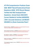ATI PN Comprehensive Predictor Exam   2026  MOST RecentTested&comma;Actual Exam   Questions &lpar;2026&rpar;  WITH Recent Newest   Verified And Well Analyzed Exam   Questions  &lpar;Actual Exam 2026-2027&rpar;   Correct Detailed & Verified ANSWERS   &lpar;100&percnt; Accurate Solutions&rpar; &vert;&vert;ALR