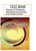 Test Bank Theories of Personality 10th Edition by Richard M&period; Ryckman ISBN 9781337091909 All 18 Chapters Complete 2026 A&plus;