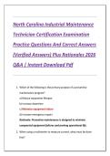 North Carolina Industrial Maintenance  Technician Certification Examination  Practice Questions And Correct Answers  &lpar;Verified Answers&rpar; Plus Rationales 2026  Q&A &vert; Instant Download Pdf