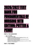 2026&sol;2027 Ultimate Test Bank for Fundamentals of Nursing 10th Edition by Potter and Perry &vert; Complete Q&A with Rationales