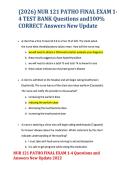 &lpar;2026&rpar; NUR 121 PATHO FINAL EXAM 1-4 TEST BANK Questions and100&percnt;  CORRECT Answers New Update 