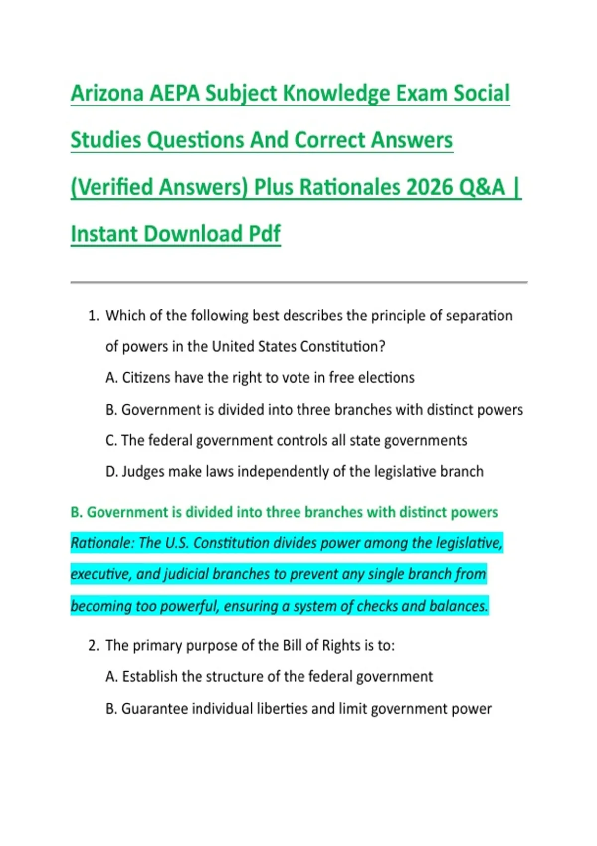 Arizona AEPA Subject Knowledge Exam Social Studies Questions And ...