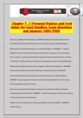 Chapter 7 &period;1 Personal Hygiene and Food Safety for Food Handlers Exam Questions and Answers 100&percnt; PASS