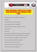 FOOD HANDLER'S CERTIFICATE COURSE EXAM QUESTIONS AND ANSWERS 100&percnt; PASS