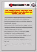 Food Handler Training&colon; Food Safety&comma; Risk Factors&comma; and Hygiene Exam Questions and Answers 100&percnt; PASS