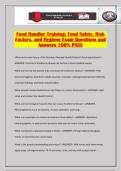 Food Handler Training&colon; Food Safety&comma; Risk Factors&comma; and Hygiene Exam Questions and Answers 100&percnt; PASS
