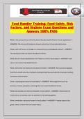 Food Handler Training&colon; Food Safety&comma; Risk Factors&comma; and Hygiene Exam Questions and Answers 100&percnt; PASS