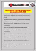 Food Handler Training Exam Questions and Answers 100&percnt; PASS