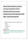 Illinois Clinical Laboratory Scientist Licensing Examination Practice Questions And Correct Answers &lpar;Verified Answers&rpar; Plus Rationales 2026 Q&A &vert; Instant Download Pdf