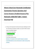 Illinois Critical Care Paramedic Certification Examination Practice Questions And Correct Answers &lpar;Verified Answers&rpar; Plus Rationales 2026&sol;2027 Q&A &vert; Instant Download Pdf