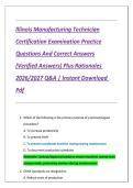 Illinois Manufacturing Technician Certification Examination Practice Questions And Correct Answers &lpar;Verified Answers&rpar; Plus Rationales 2026&sol;2027 Q&A &vert; Instant Download Pdf