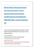 Illinois Physical Therapist Assistant Licensing Examination Practice Questions And Correct Answers &lpar;Verified Answers&rpar; Plus Rationales 2026&sol;2027 Q&A &vert; Instant Download Pdf