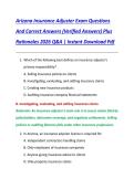 Arizona Insurance Adjuster Exam Questions  And Correct Answers &lpar;Verified Answers&rpar; Plus  Rationales 2026 Q&A &vert; Instant Download Pdf