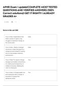 APHR Exam &vert; update&vert;COMPLETE MOST TESTED QUESTIONS AND VERIFIED ANSWERS &lpar;100&percnt; Correct solutions&rpar;&vert; GET IT RIGHT&excl;&excl; &vert; ALREADY GRADED A&plus;