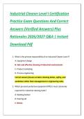 Industrial Cleaner Level I Certification Practice Exam Questions And Correct Answers &lpar;Verified Answers&rpar; Plus Rationales 2026&sol;2027 Q&A &vert; Instant Download Pd
