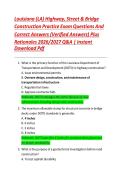 Louisiana &lpar;LA&rpar; Highway&comma; Street & Bridge Construction Practice Exam Questions And Correct Answers &lpar;Verified Answers&rpar; Plus Rationales 2026&sol;2027 Q&A &vert; Instant Download Pdf