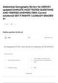 Abdominal Sonography Review for ARDMS &vert; update&vert;COMPLETE MOST TESTED QUESTIONS AND VERIFIED ANSWERS &lpar;100&percnt; Correct solutions&rpar;&vert; GET IT RIGHT&excl;&excl; &vert; ALREADY GRADED A&plus;