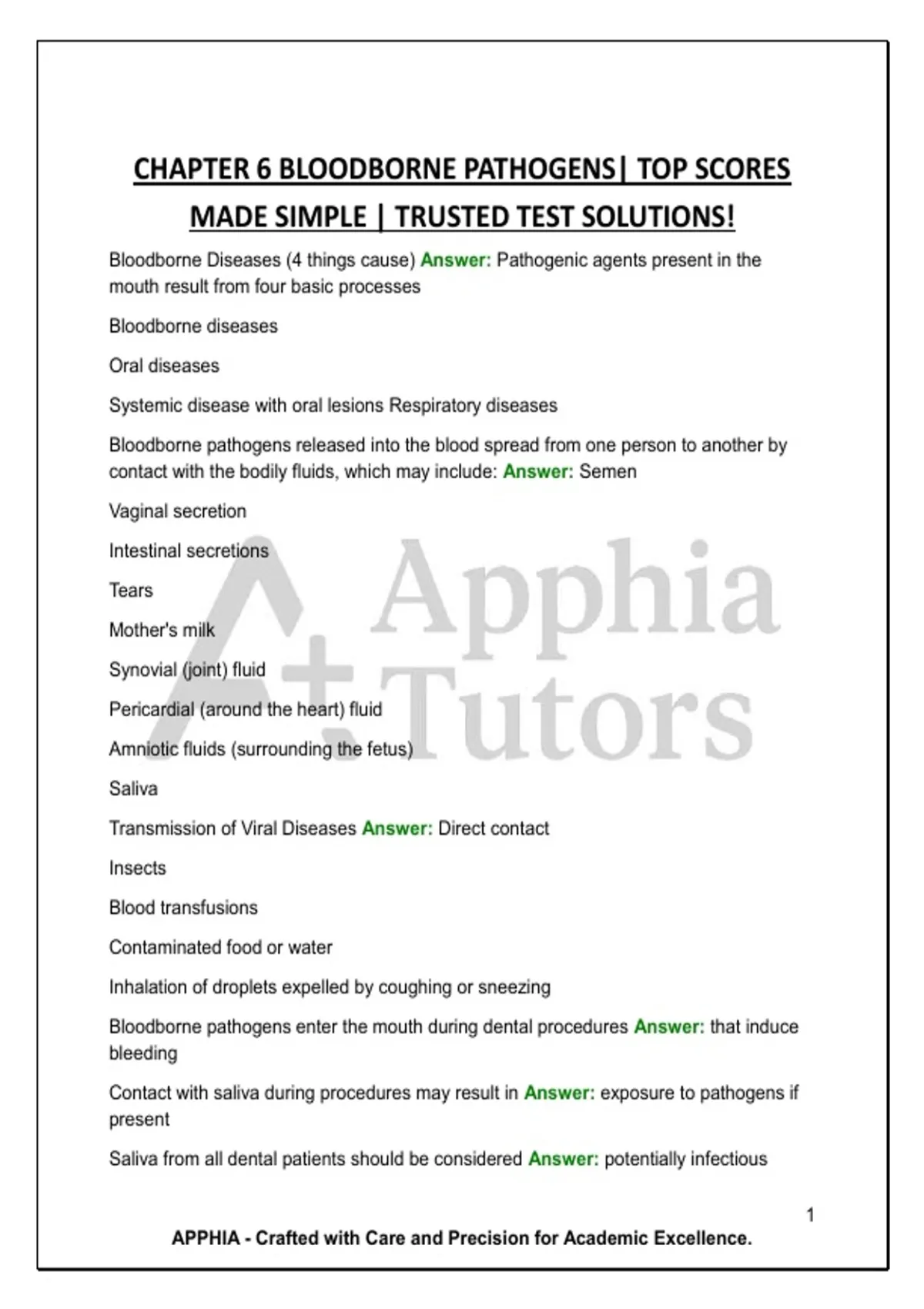 Blood Test Pathogen CHAPTER 6 BLOODBORNE PATHOGENS| TOP SCORES MADE SIMPLE | TRUSTED TEST ...