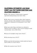 CALIFORNIA OPTOMETRY LAW EXAM SCRIPT 2026 TEST PAPER QUESTIONS AND SOLUTIONS GRADED A&plus;