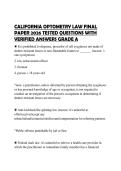CALIFORNIA OPTOMETRY LAW FINAL PAPER 2026 TESTED QUESTIONS WITH VERIFIED ANSWERS GRADE A