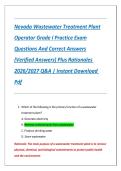Nevada Wastewater Treatment Plant Operator Grade I Practice Exam Questions And Correct Answers &lpar;Verified Answers&rpar; Plus Rationales 2026&sol;2027 Q&A &vert; Instant Download Pdf