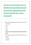New Mexico General Building Contractor &lpar;GB-98&rpar; Practice Exam 100 Questions And Correct Answers &lpar;Verified Answers&rpar; Plus Rationales 2026&sol;2027 Q&A &vert; Instant Download Pdf