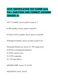 CCHT CERTIFICATION TEST PAPER 2026 FULL QUESTIONS AND CORRECT ANSWERS GRADED A&plus;