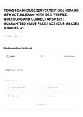 TEXAS ROADHOUSE SERVER TEST 2026 &vert; BRAND NEW ACTUAL EXAM WITH 100&percnt; VERIFIED QUESTIONS AND CORRECT ANSWERS &vert; GUARANTEED VALUE PACK &vert; ACE YOUR GRADES &vert; GRADED A&plus;&period;