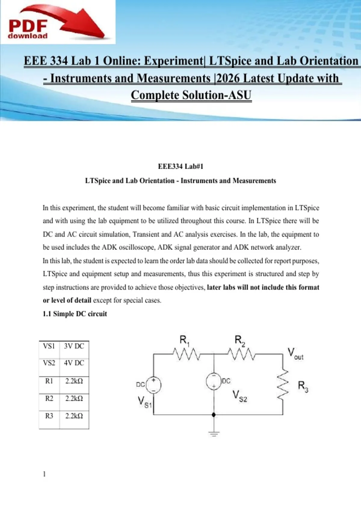 EEE 334 Lab 1 Online: Experiment| LTSpice and Lab Orientation ...