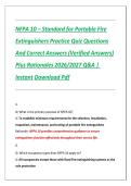 NFPA 10 &ndash; Standard for Portable Fire Extinguishers Practice Questions And Correct Answers &lpar;Verified Answers&rpar; Plus Rationales 2026&sol;2027 Q&A &vert; Instant Download Pdf