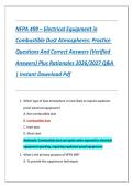 NFPA 499 &ndash; Electrical Equipment in Combustible Dust Atmospheres&colon; Practice Questions And Correct Answers &lpar;Verified Answers&rpar; Plus Rationales 2026&sol;2027 Q&A &vert; Instant Download Pdf