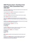 HESI Physics Exam &vert; Questions And  Answers &vert; 100&percnt; Guaranteed Pass &vert;  2026-2027